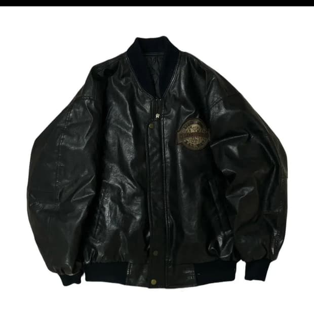 빈티지 누빔 바시티 레더가죽자켓