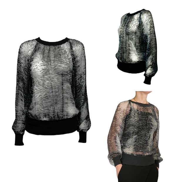 에르메스 패턴 실크 티블라우스