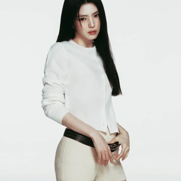 우먼즈 에센셜 라운드 넥 가디건 아이보리