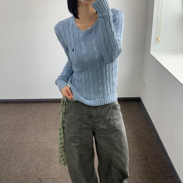 Polo 폴로 블루 포니 라이트 블루 케이블 니트