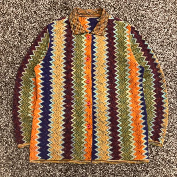 빈티지 멀티컬러 울 패턴 니트 가디건