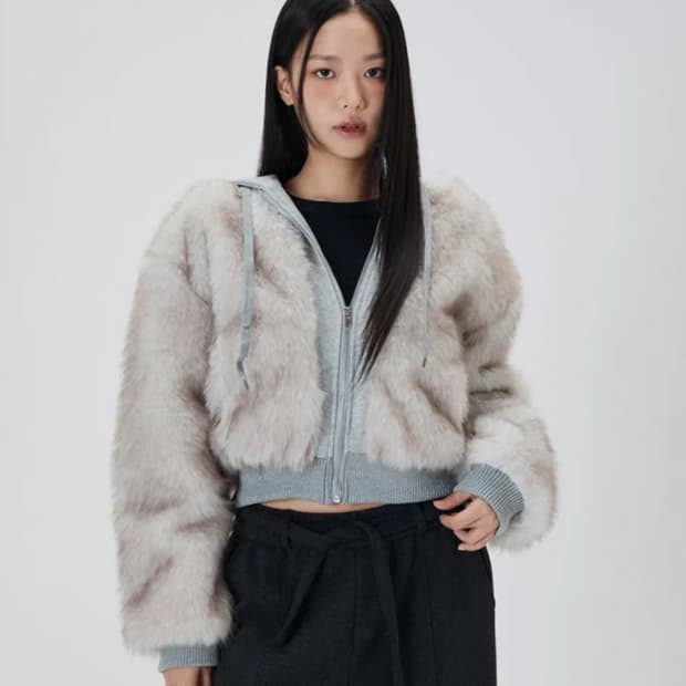 미쏘 페이크 퍼 후드집업 자켓