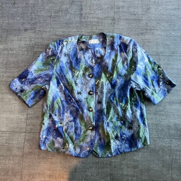 일본빈티지 Bnio 오리엔탈보헤미안 하와이바캉스 반팔블라우스