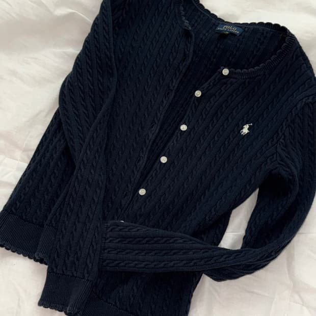 폴로 랄프로렌 네이비 물결 XL(S 걸즈 우먼 꽈배기 라운드 가디건 키즈