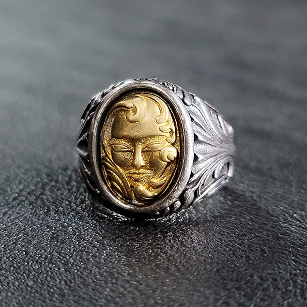 Vael 실버 남자 엔틱 빈티지 명품 가면 조각 얼굴 반지