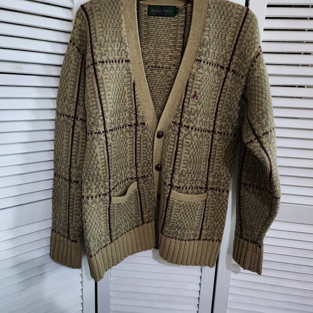 빈폴 울 체크니트 가디건100