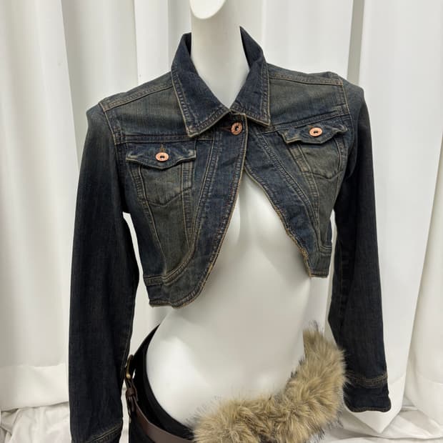 크롭 언발 청자켓