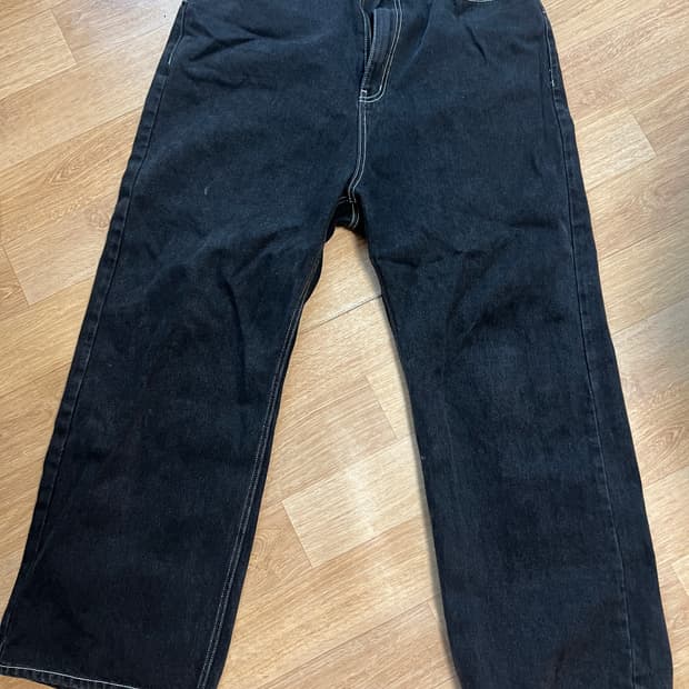 유쓰배쓰 star wide denim pants black L