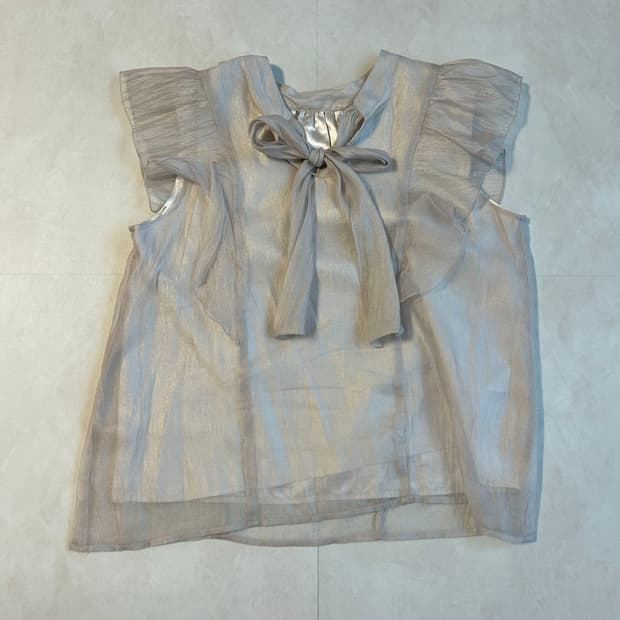 greige ribbon blouse