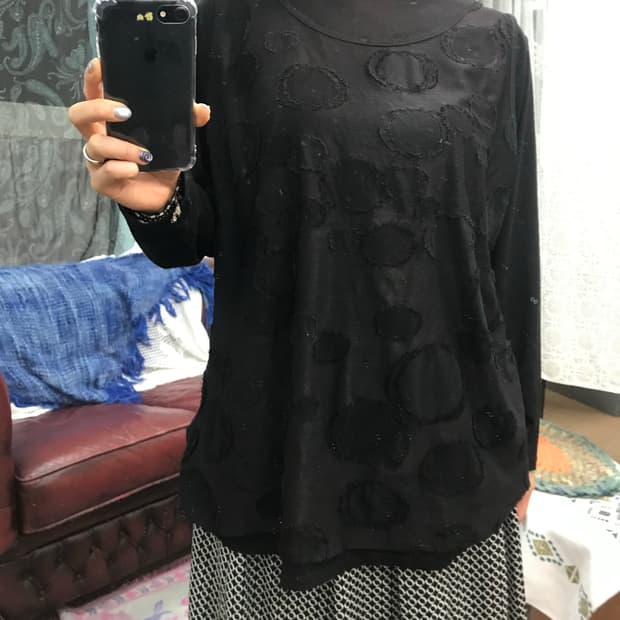 빈티지 여성 도트 레이어드 롱슬리브 긴팔 티 