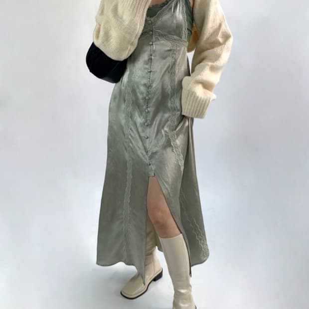 Eternal Satin Lace Dress (Mint)