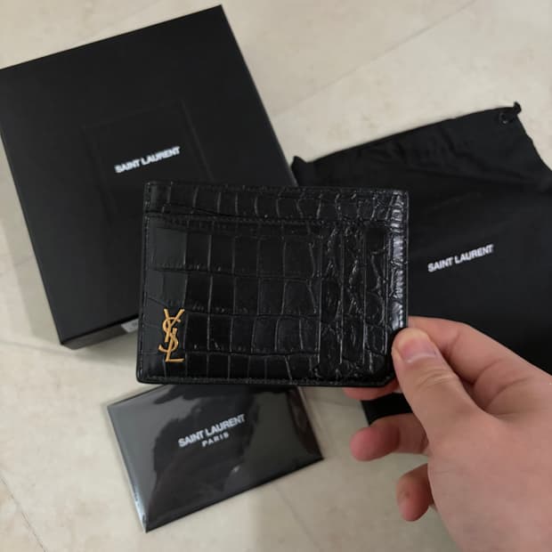 [새상품]생로랑 미니 금장로고 크로커다일 카드지갑