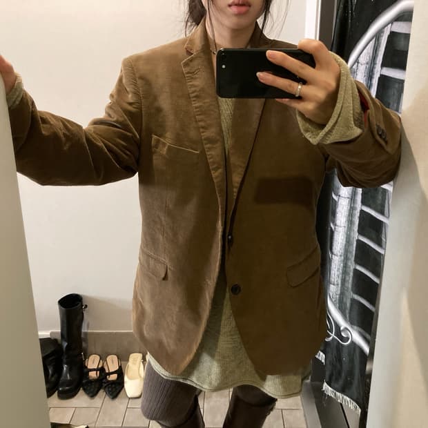 브라운 코듀로이 패치 블레이저