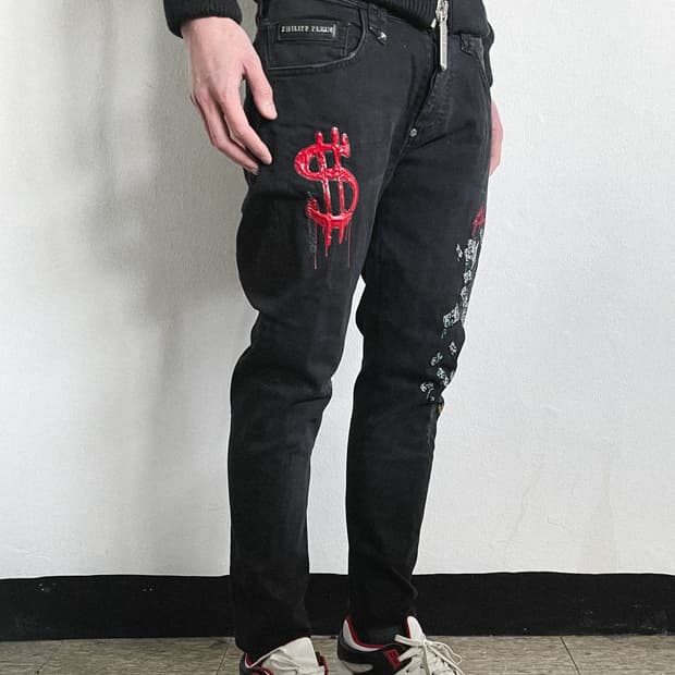 필립플레인 파이트클럽 블러드러버드립 새깅 데님