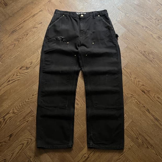 [36]칼하트 Made in USA 빈티지 데미지 블랙 더블니 워크 팬츠