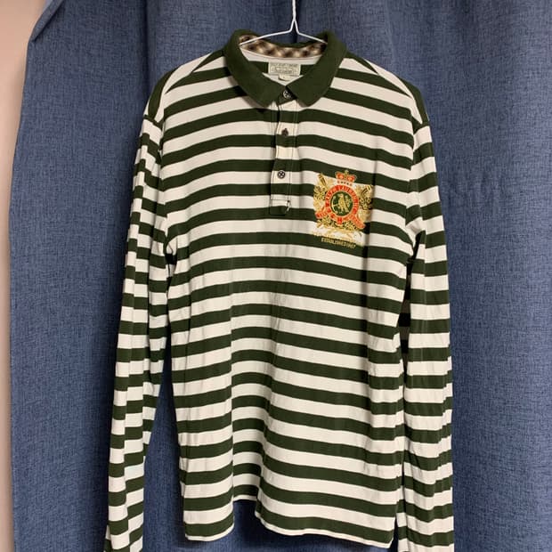 폴로진스 럭비셔츠 스트라이프 긴팔티 올리브 컬러