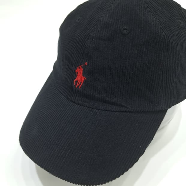 Co655 폴로 랄프로렌 블랙 코듀로이 레드 자수 볼캡 모자