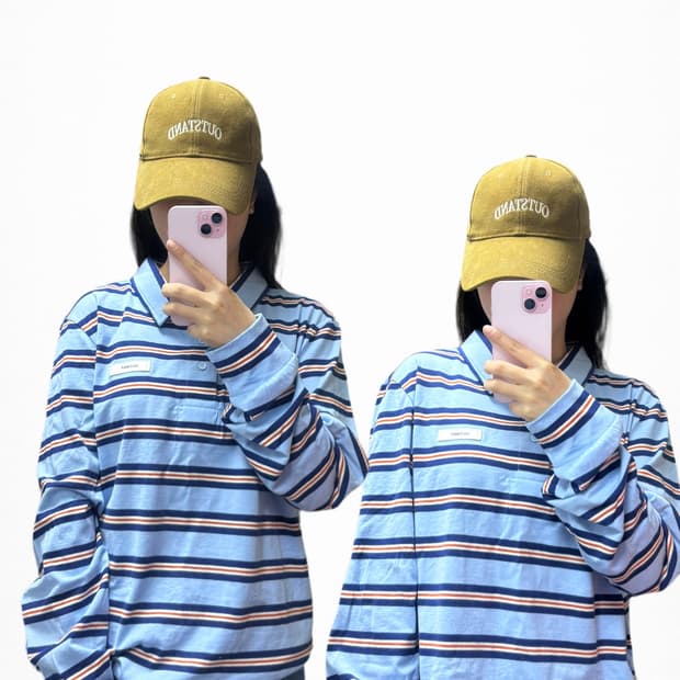 글로니 스트라이프 카라 롱슬리브