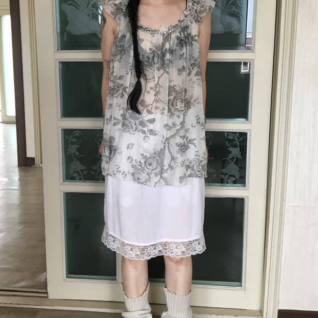 Flower pattern see through blouse