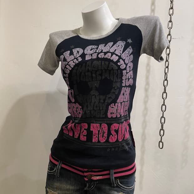 liz lisa doll 리즈리사돌 글리터 레터링 스컬 블랙 티셔츠 갸루