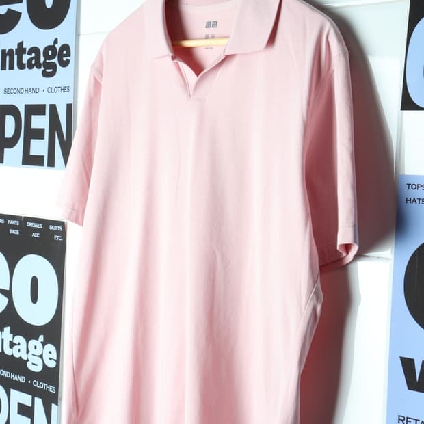 (L-XL) 유니클로 반팔 카라 티셔츠 박시 분홍 시티보이-H30743