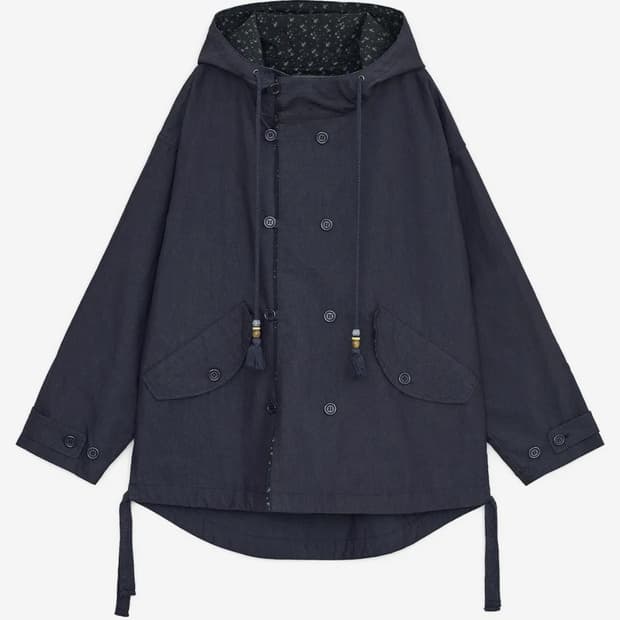 세트판매) 허그유어스킨 야상 네이비+ 빈티지 패턴 미디스커트 블랙데님