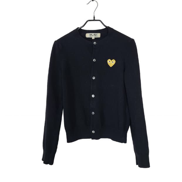 꼼데가르송 여성 라운드넥 플레이 가디건 골드와펜 블랙