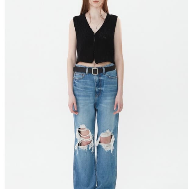 DISTRESSED KNEE JEANS, BLUE
