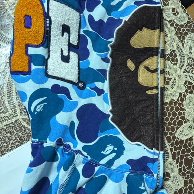 베이프 ABC 카모 세컨드 에이프 풀 집 후드 블루 s사이즈 급처