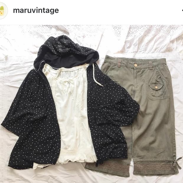 마루 빈티지 블랙 도트 여름 후드집업