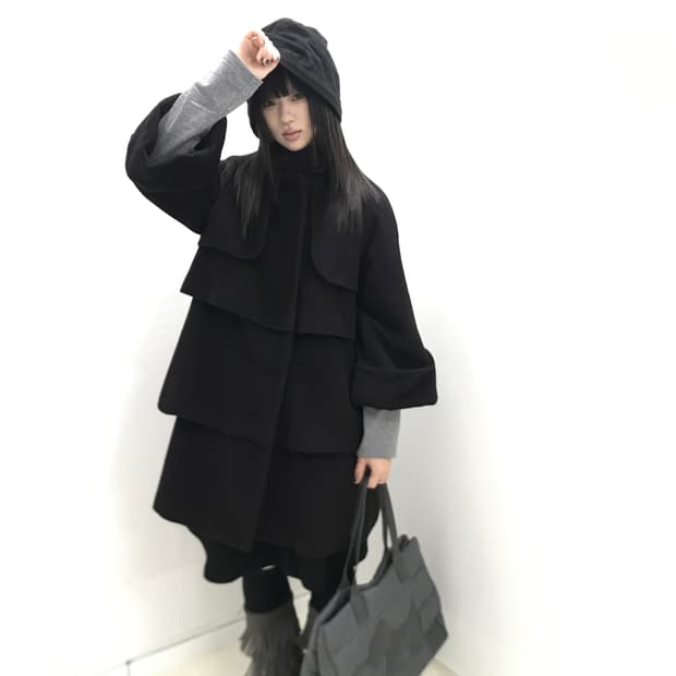 Layered cancan babydoll wool coat