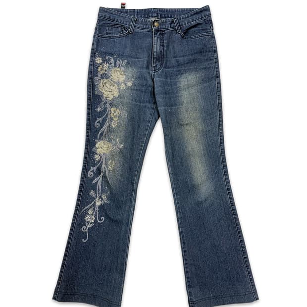 빈티지 Billion Jeans 로즈 레터링 부츠컷 데님 팬츠