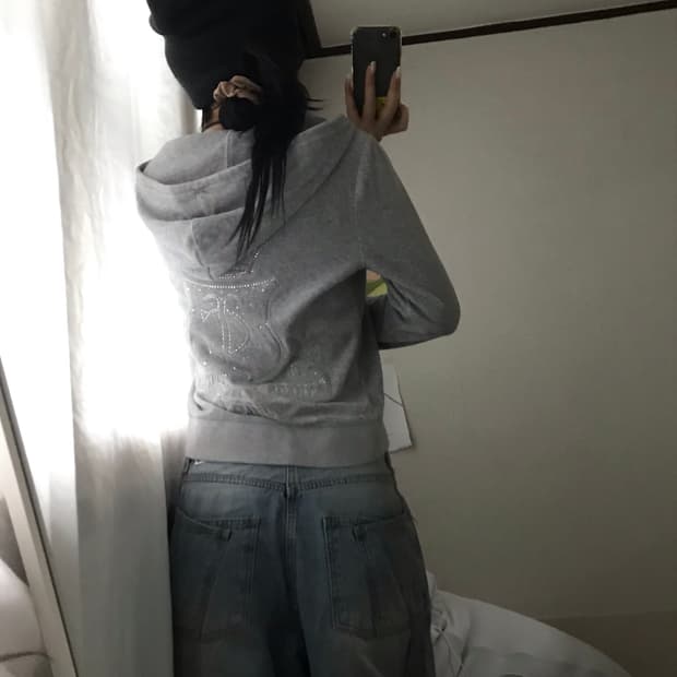 쥬씨꾸뛰르 그레이 벨벳 후드집업