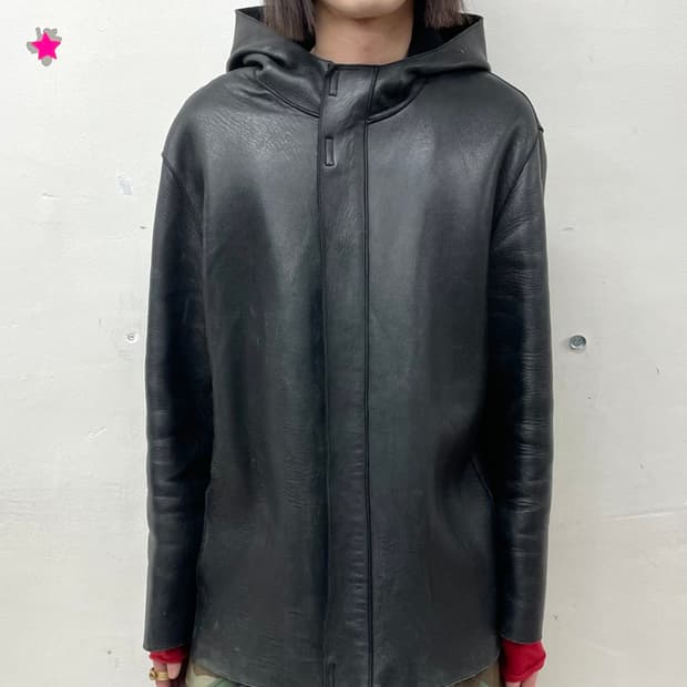 Real leather hoodie jumper