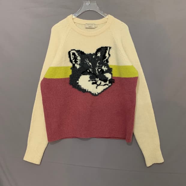 M 메종키츠네 공용 빅 폭스 헤드 컬러블록 캐시미어 니트