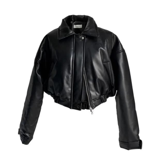 하몽마켓 크롭 레더 패딩