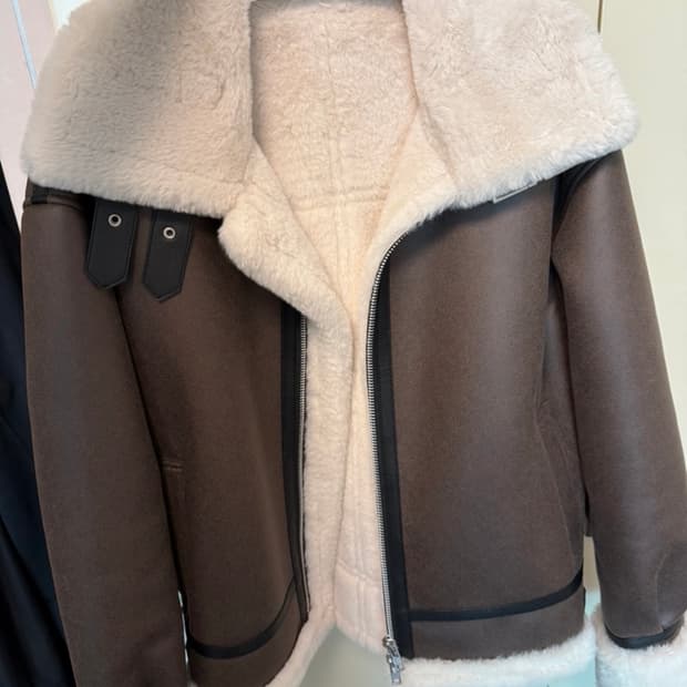 도프제이슨 하이넥 레더 무톤 자켓 브라운