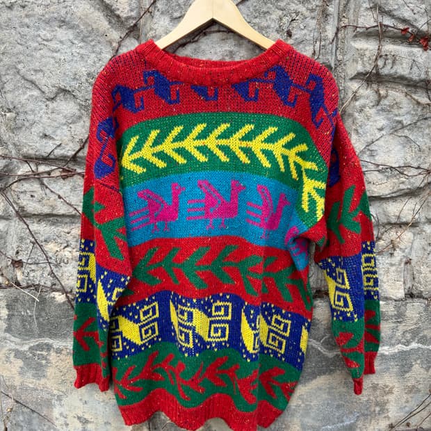 빈티지 아즈텍 패턴 네이티브 무늬 울 아크릴 핸드 니트