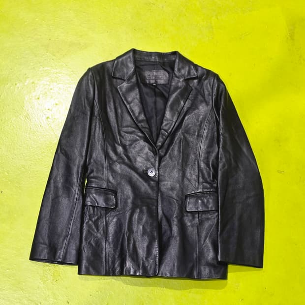 블랙 가죽 여성 자켓