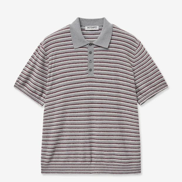 인템포무드 스트라이프 카라 니트 그레이