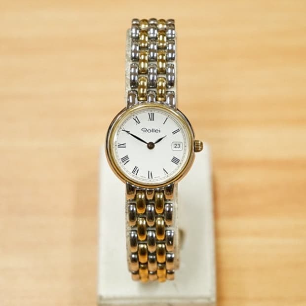 90s 롤라이 여성용 라운드 프레임 콤비 쿼츠 시계