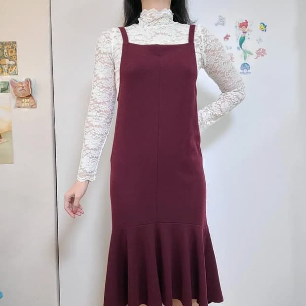 레드 뷔스티에 언발란스 원피스