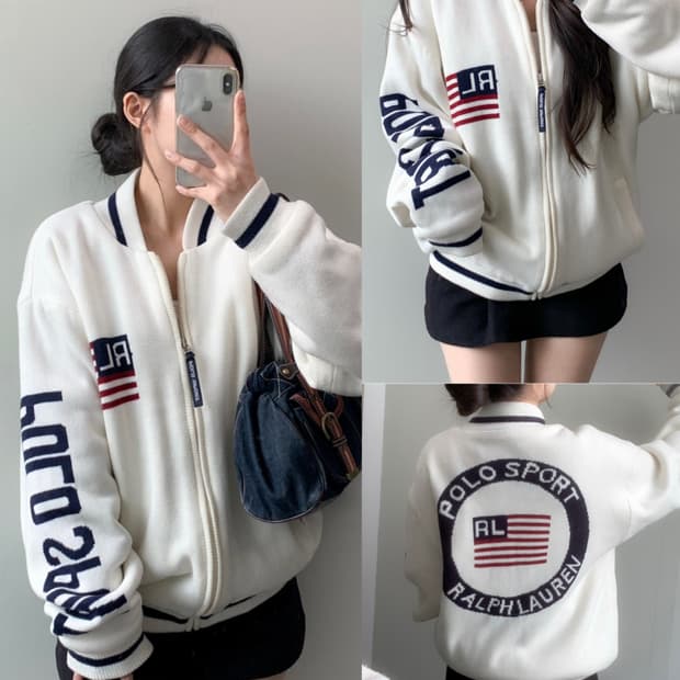 90s 폴로 성조기 니트 스타디움 자켓