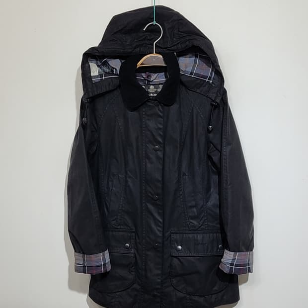 (S) 바버 비드넬 왁싱자켓 블랙 왁스점퍼 후드탈부착 