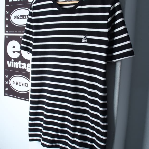 (L-XL) 캉골 반팔 티셔츠 스트라이프 블랙 올드스쿨-H34764
