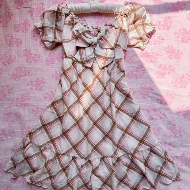 리즈리사 딸기초코 리본 아가일 체크 원피스 히메갸루 로걀 빈티지 대장템