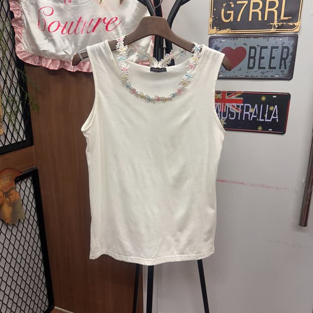 Pastel Floral Trim Strap Sleeveless