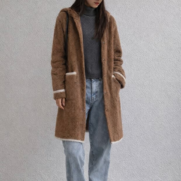 상태좋음) 나일론 퍼 여성 후드 롱 가디건 브라운 S