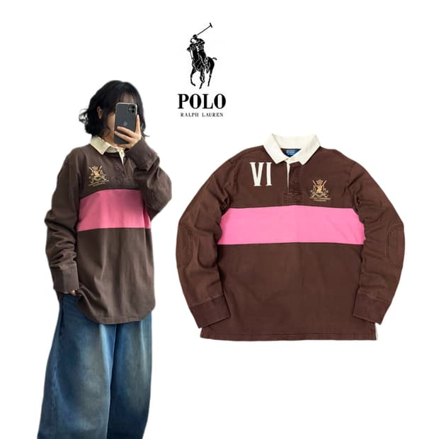 폴로 PK 럭비 올드스쿨 초코 딸기 카라 긴팔 티셔츠