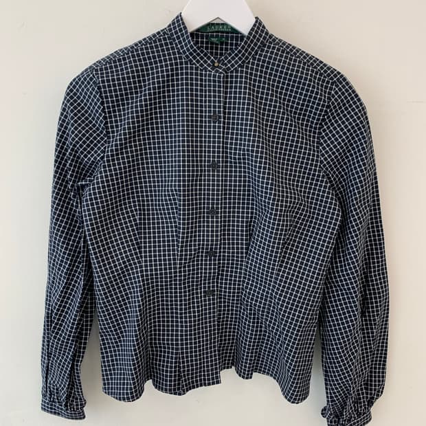 로렌 랄프로렌 체크 헨리넥 셔츠 블라우스 XS